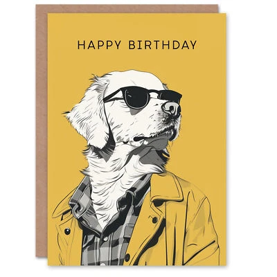 ARTERY8 Birthday Card Golden Retriever Dog Lover Cool Guy Pet Design Greeting Card