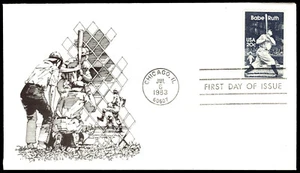 1983 Babe Ruth FDC First Day of Issue B&W Rick Chase DRC Cachets - Picture 1 of 2