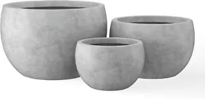 Set of 3 Round Concrete Planters, 11.8"-19.9", Natural - Picture 1 of 8