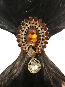 New Amber Peacock Crystal Ponytail Black Elastic Band - Picture 1 of 2