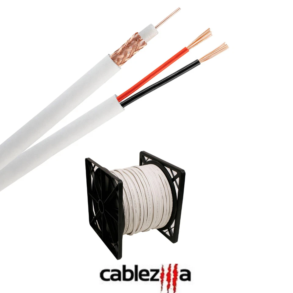 RG59 Siamese Coaxial Cable 20AWG 18/2 CCTV Security Camera Bulk Wire 500FT White - Image 1 of 4