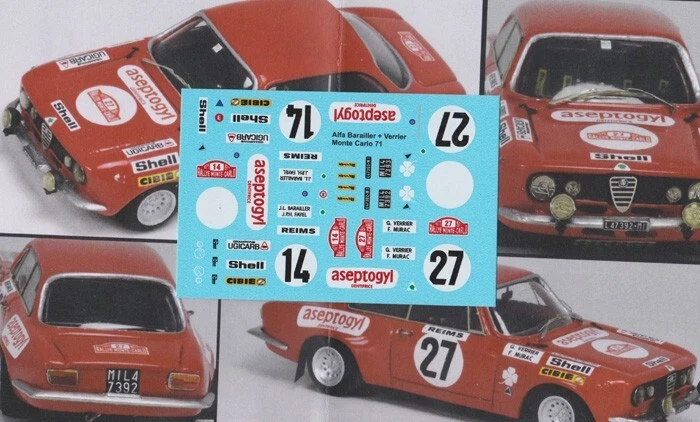 decal 1/43 ALFA ROMEO GTAM RALLYE MONTECARLO 1971 Arena D1014 - Immagine 1 di 1