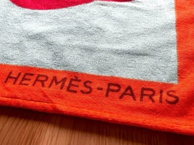 Alfombra de baño toalla de playa de algodón Hermes azul claro naranja rojo sin usar Foto 1 de 4