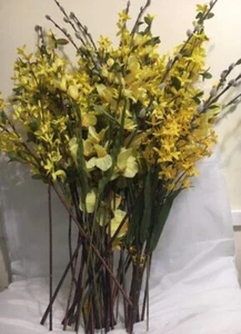 Großes Lot gelbe künstliche Forsythien Büsche/Stempel mit grün 36" hoch Herbst Dekor - Bild 1 von 5