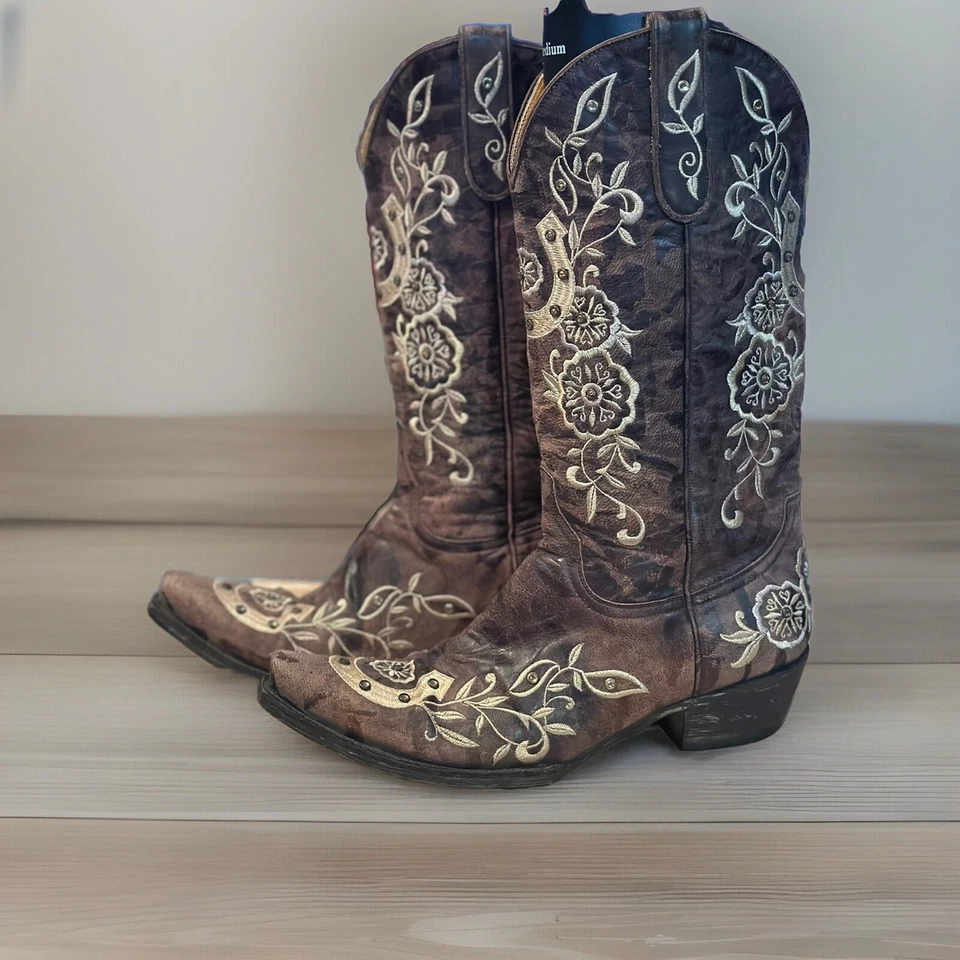 OLD GRINGO Western Wmn Boot 8.5 Lucky Horseshoe Swz Cristal Marrón Cuero Vaquera Foto 1 de 4