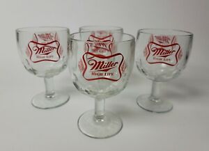 Miller High Life Glass Stemmed 16oz Beer Goblet Mug Cup SET OF 4 - Heavy!! New!!