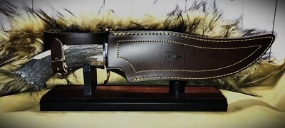 CUCHILLO BOWIE MUELA LOBO 23S 14-9/16" CORONA LARGA MANGO CIERVO FUNDA CUERO. Foto 1 de 4