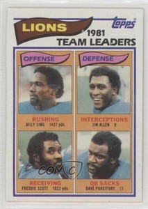 1982 Topps Billy Sims Jim Allen Freddie Scott Dave Pureifory #333