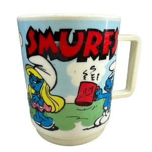 Smurf Smurfs Smurfette Mug Plastic Handled Cup Made In USA By DEKA 3.5” VNTG 80s - Picture 1 of 12
