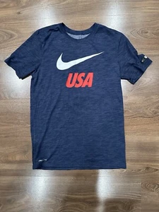 The Nike Football Dri Fit Tee USA Heather Dark Blue Boys Size Small - Picture 1 of 10