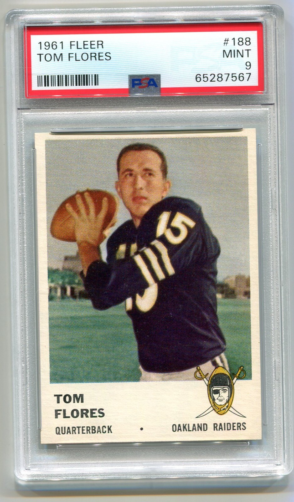 1961 Fleer #188 Tom Flores PSA 9 MINT Oakland Raiders ROOKIE STAR!!
