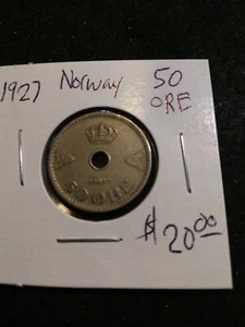 1927 Norway 50 Ore KM# 386 - Very Nice Circ Collector Coin! -F/76 - Picture 1 of 3