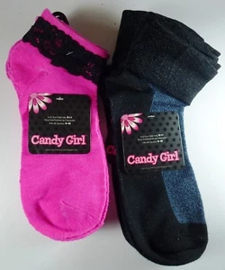 5 PAAR CANDY GIRL SOCKEN DAMEN MÄDCHEN PINK SCHWARZ SPITZE DESIGNER UNSICHTBAR 9-11 L137 - Bild 1 von 3