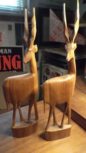 Pair of Hand Carved Wood Antelope / Gazelle Made in Kenya  - Picture 1 of 5