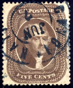US 30A 5c 1860 Thomas Jefferson type II PSAG grade 90 blue Cincinnati cancel - Picture 1 of 3