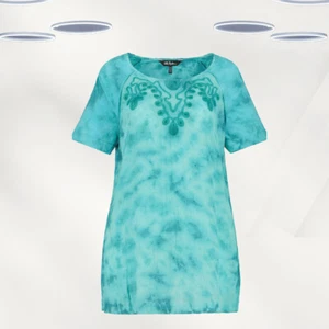 Ex Ulla Popken Women's Short Sleeve Embroidered Top in Green - Picture 1 of 3