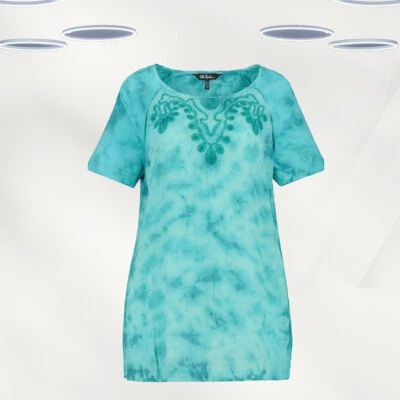 Top para mujer Ex Ulla Popken manga corta bordado en verde Foto 1 de 3