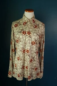 JC Penney Vintage 70s Rockabilly Geometric Floral Button Up Dagger Collar Shirt - Picture 1 of 13
