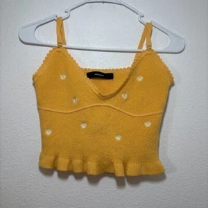Vero Moda Knit Daisy Embroidered Crop Top V-neck Yellow Size Small Boho - Picture 1 of 7