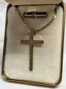 Vintage 14K GF GOLD-FILLED "ETCHED CROSS" PENDANT-on ACo 12K Chain (16")-in Box - Bild 1 von 8