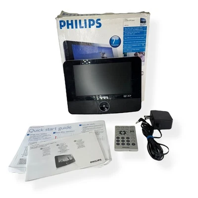 Philips PET723 Portable DVD Player 7" Widescreen SD Card Remote Charger Box 2008 - Image 1 of 4