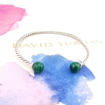 David Yurman Sterling Silver Diamonds & Malachite Solari 3.5mm Bangle Bracelet - Image 1 of 4