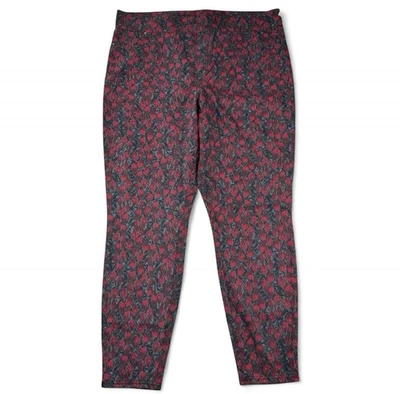 Hue Utopia Floral Denim Leggings with Back Pockets Womens Plus 2X Red Gray - Image 1 of 4