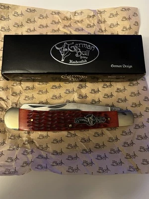 New  GERMAN BULL BRAND  STAINLESS STAG FULL SIZE TRAPPER KNIFE RED HANDCRAFTED  - Image 1 of 4