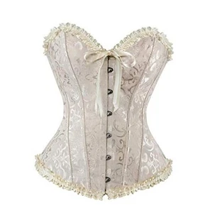 Plus Size Corset Women's Floral Pleated Trim Overbust Waist Cincher Bustier - Picture 1 of 6