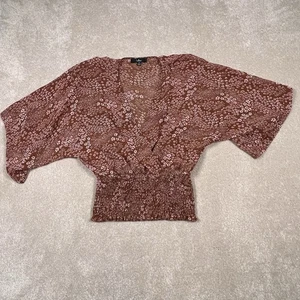 Lulus Promises Kept Damen braun Blumenmuster gesmokt durchsichtig vorne gekreuzt X Small - Bild 1 von 13