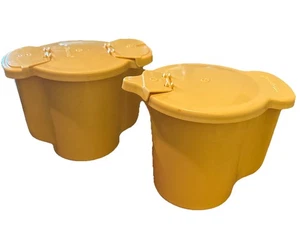 Vintage Tupperware Sugar Bowl And Creamer Set Yellow. Hinged Lids - Picture 1 of 4