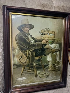 Großer antiker 1892 LC Earle "Warten auf die Fischerparty" Farbdruck - gerahmt - Bild 1 von 23