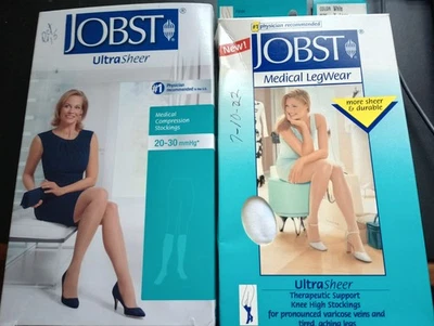 JOBST ULTRA SHEER 20-30 MM HG COMPRESION SOCKS XL  NATURAL & WHITE 2 PRS - Image 1 of 2