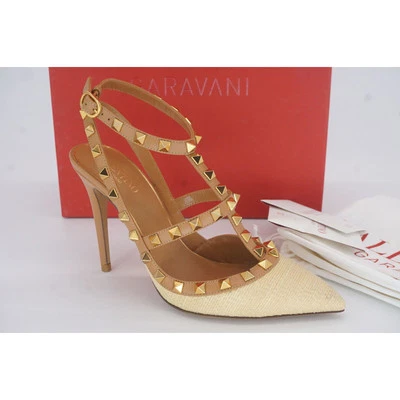 Zapatos de salón Valentino Rockstud con correa al tobillo de rafia correa en T en punta talla 36,5 nuevos en caja $1095 Foto 1 de 4