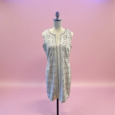 Gretchen Scott Plain Jane Dress Ring Toss Split Neck Khaki Midi Length Sz M - Image 1 of 4