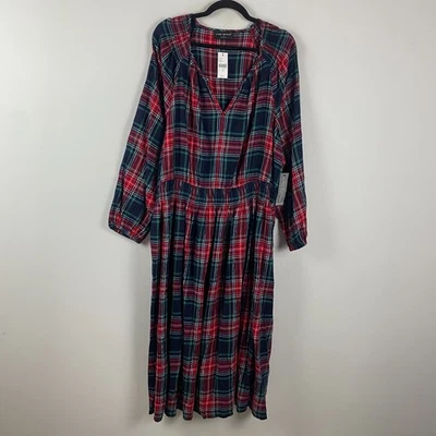 Lane Bryant Lurex Shimmer Flannel Midi Dress Size 20 Devon Plaid Long Sleeve - Image 1 of 4