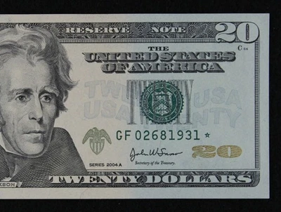 $20 2004A GEM CU Star Federal Reserve Note GF02681931* Single Run Issue, Chicago - Image 1 of 3