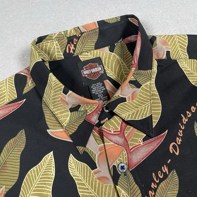 Camisa Harley-Davidson con botones de mezcla de seda XL con estampado floral hawaiano para hombre Foto 1 de 4