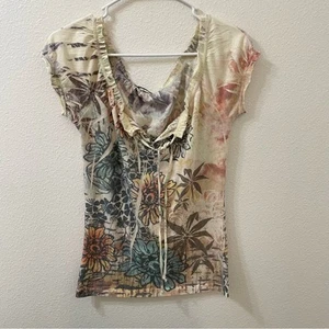 Amour geblümte Bluse hellbraun klein - Bild 1 von 5