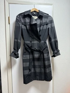 Burberry London Ladies Black Plaid Double-breasted Belted Trench Coat US size 6 - Picture 1 of 5