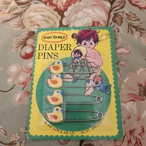 Vtg Baby World Animal Diaper Pins Yellow Ducks Rust Proof -Japan-Cloth Diapers - Picture 1 of 3