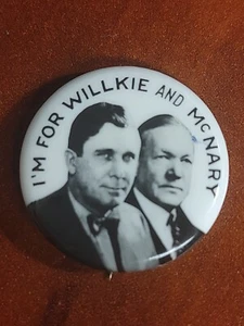 1940 Political Campaign Pin Jugate I'm For Willkie And McNary 7/8"Button Nice! - Picture 1 of 3