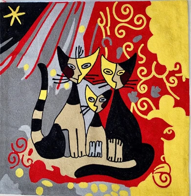 Abstract Cat Art Embroidered Throw Pillow Cover 18x18 - Image 1 of 2