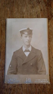 1880'S ANTIQUE CABINET CARD PHOTOGRAPH SAILOR OFFICER ROYAL NAVY LONG PORTSMOUTH - Picture 1 of 4