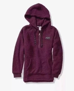Victoria’s Secret Pink Sherpa Hoodie Quarter Zip Pull Over, Size S-NWT - Picture 1 of 2