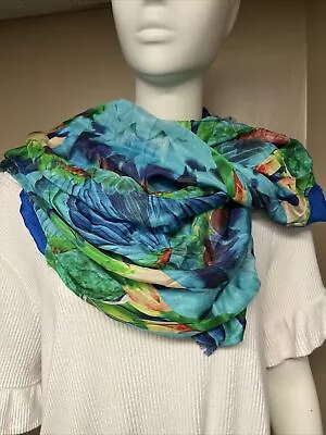 $78 NWT ECHO WOMENS BLUE/MULTICOLOR INFINITY SCARF FRONT SILK BACK RAYON- JC304 - Image 1 of 4