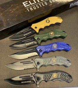 (WHOLESALE LOT x 15) ElitEdge Military Branch Spring Assisted Pocket Knife - A43 - Picture 1 of 6