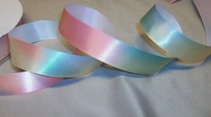 10 Yds PASTEL FIESTA WEDGEWOOD RAINBOW SINGLE FACE SATIN RIBBON  7/8" Wide - Picture 1 of 2