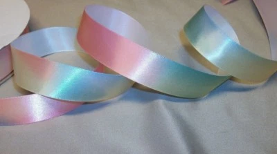 10 Yds PASTEL FIESTA WEDGEWOOD RAINBOW SINGLE FACE SATIN RIBBON  7/8" Wide - Image 1 of 2
