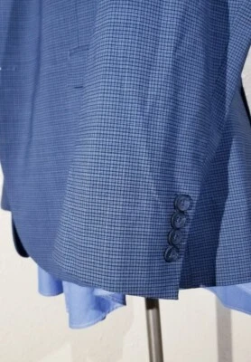 NEW 46R black on Blue 4-SEASON wool tooth Check Textured SportCoat Blazer Jacket - Image 1 of 4